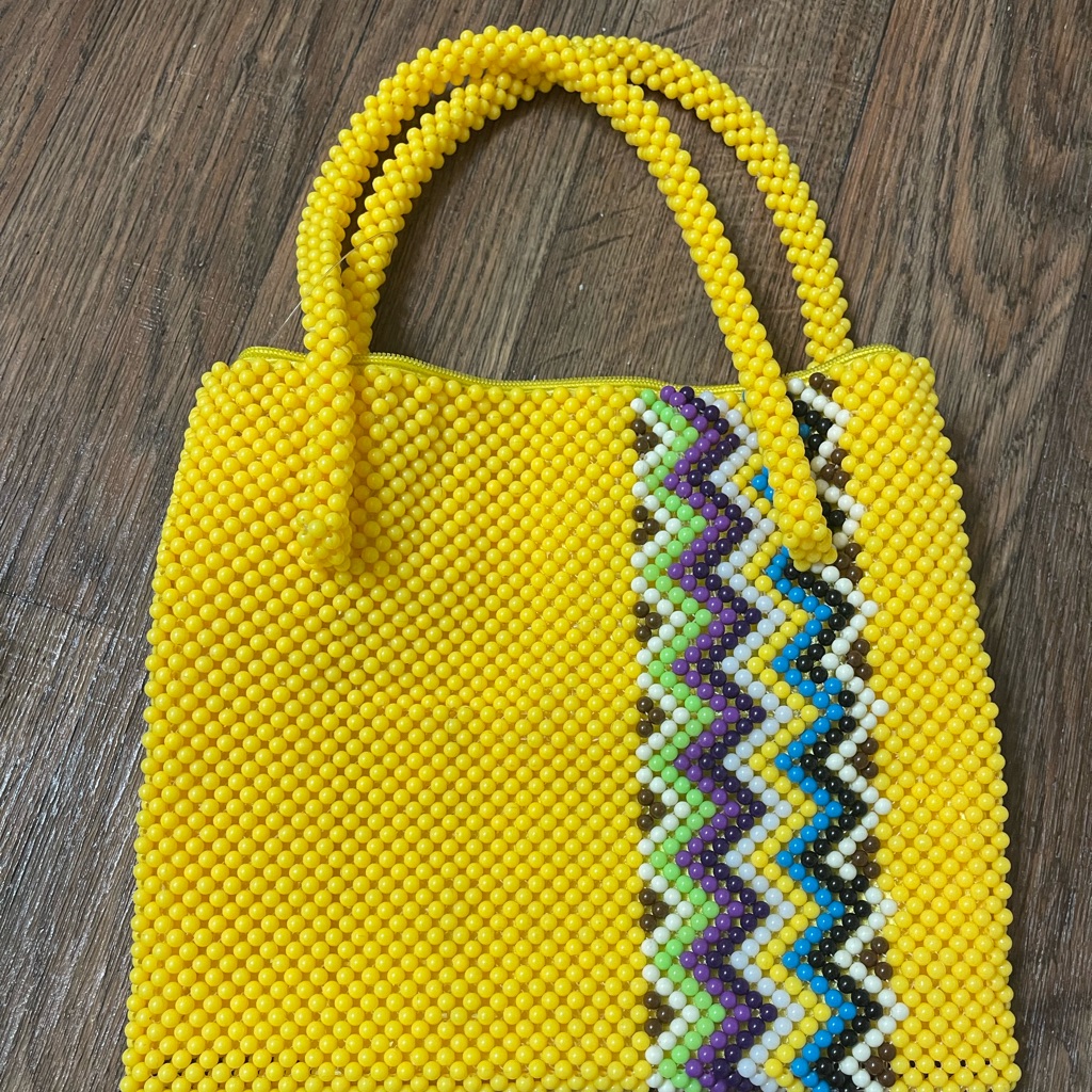 Vintage Yellow Hand Beaded Ladies Hand Bag